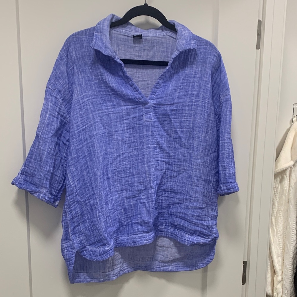 Elegant Blue Textured Women's Blouse